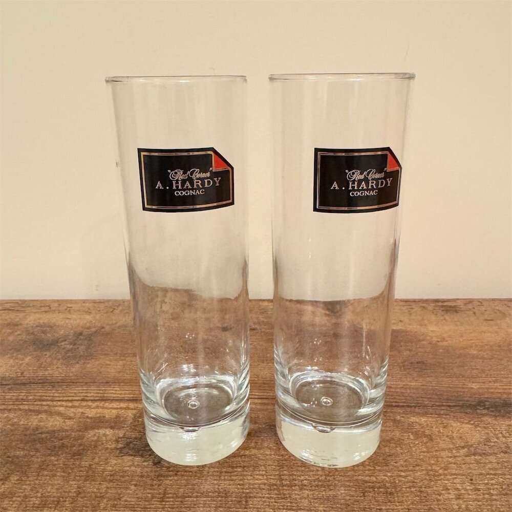 A. Hardy Red Corner Cognac Collectible Two-Piece Bar Glass Set